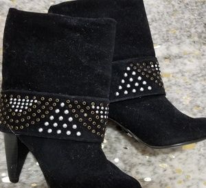 Qupid studded velvet folded heeled bootie